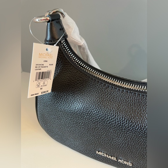 NWT Michael Kors Pebble Leather Cora Pouchette - Black with Silver Hardware - Picture 9 of 15